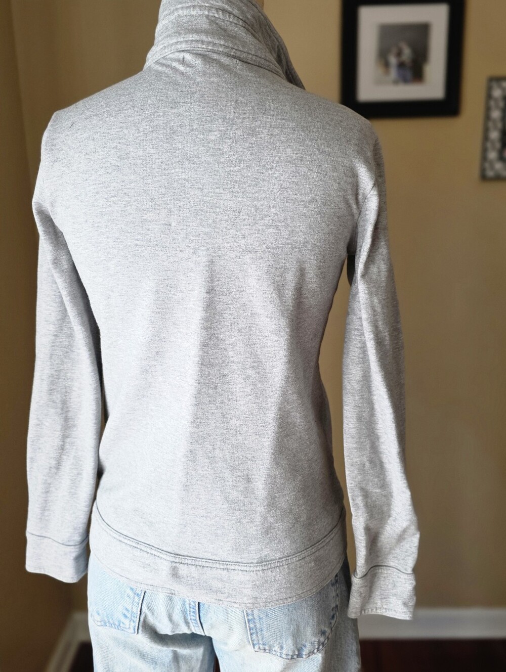 Modal Cotton Snap Front Jacket Gray Mock Neck Drawstring XS Banana Republic - Picture 2 of 9